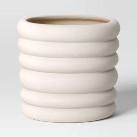 Banded Stoneware Indoor Outdoor Planter Pot White 8.125"x8.125"x8" (Option: White)