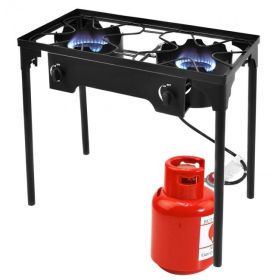 150000 BTU Double Burner Outdoor Stove BBQ Grill (Color: black)